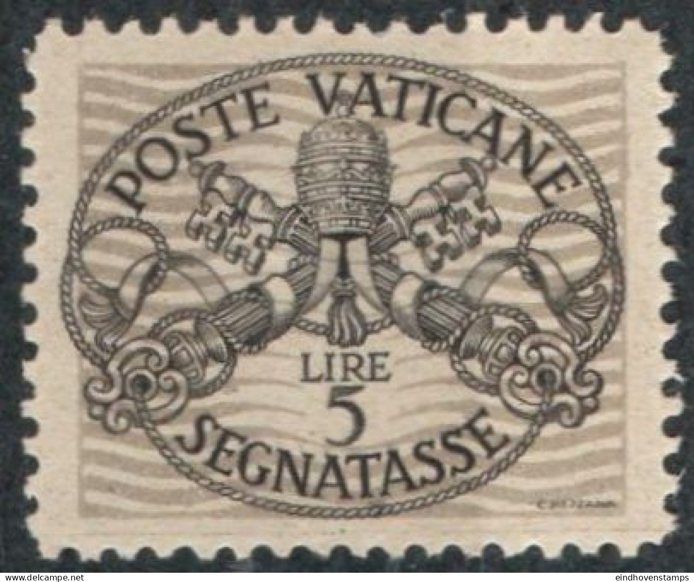 Vatican 1945, Postage Due 5 L Greyish Paper With Wide Pale Green Lines 1 Value Mi P12-y II  MNH - Taxes