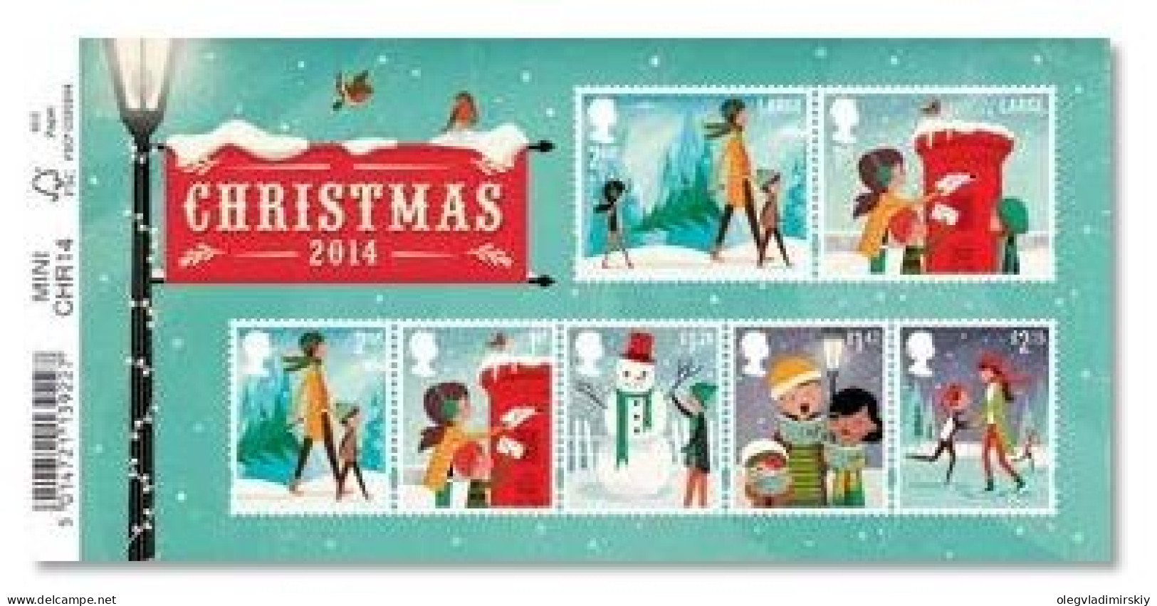 Great Britain United Kingdom 2014 Christmas Set Of 7 Perforated Stamps In Block MNH - Blokken & Velletjes
