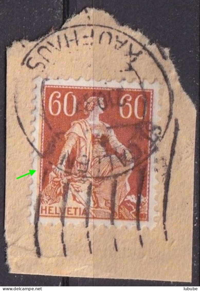 Helvetia Mit Schwert 140, 60 Rp.hellbraunorange/gelb  (Abart/Wellenstempel)      1927 - Gebraucht
