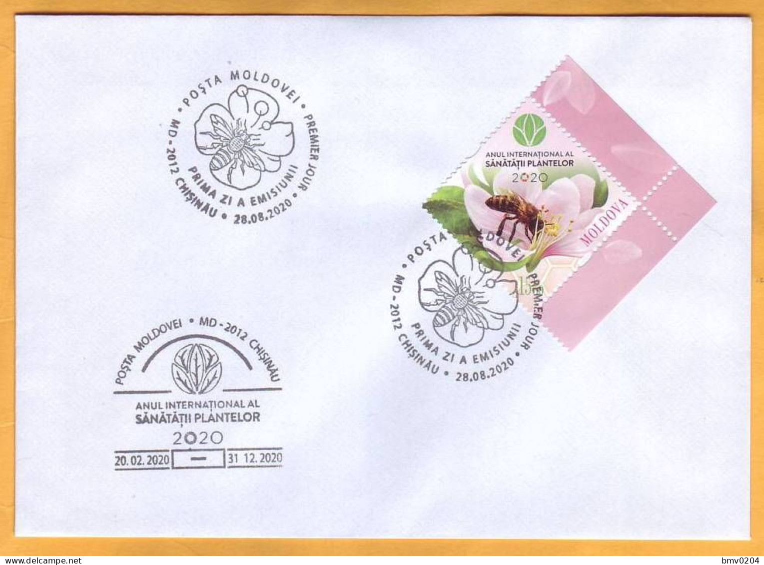 2020 Moldova Moldavie Private FDC UNO: 2020 - International Year Of Plant Health, Insectes , Flowers , Bees - Moldawien (Moldau)