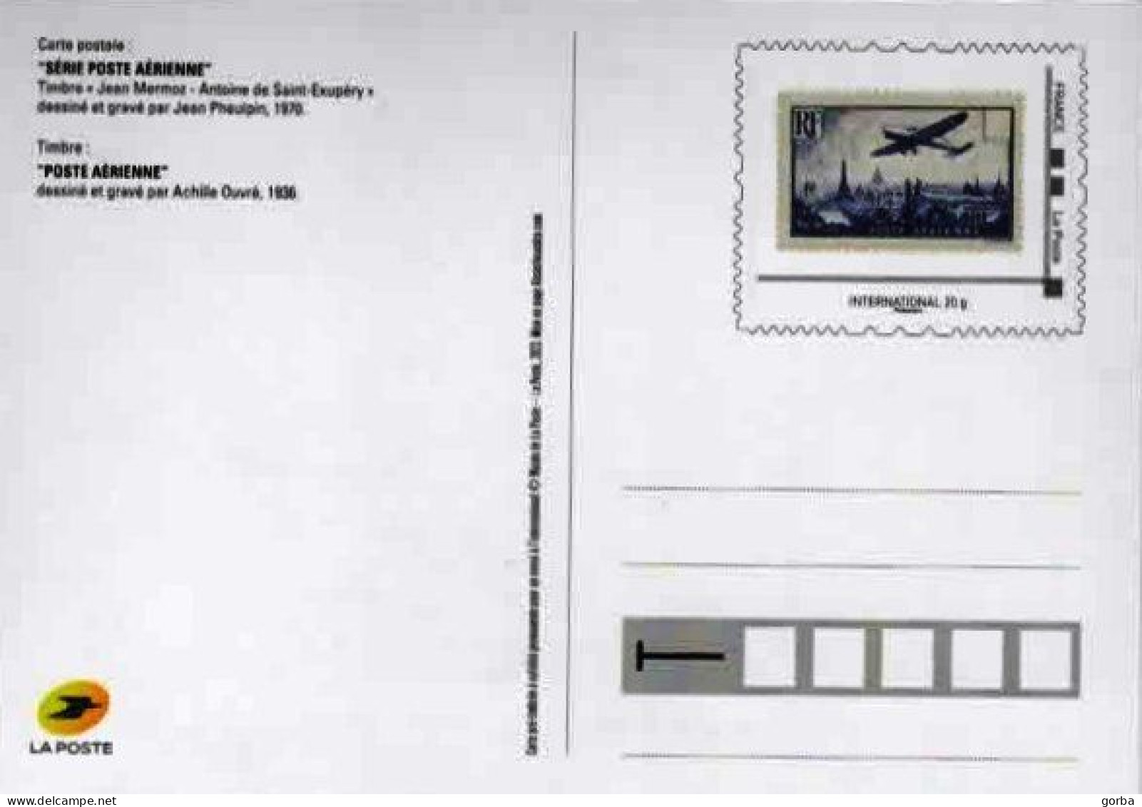 *Carte Postale Entier Postal - Poste Aérienne - Timbre Jean Mermoz Et Antoine De St Exupéry - Standaardpostkaarten En TSC (Voor 1995)