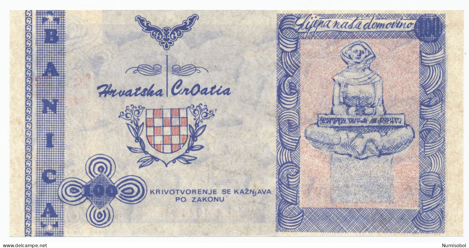 CROATIA, HRVATSKA - 100 Banica Proposal Propaganda Banknote 1991. UNC. (C025) - Croatia