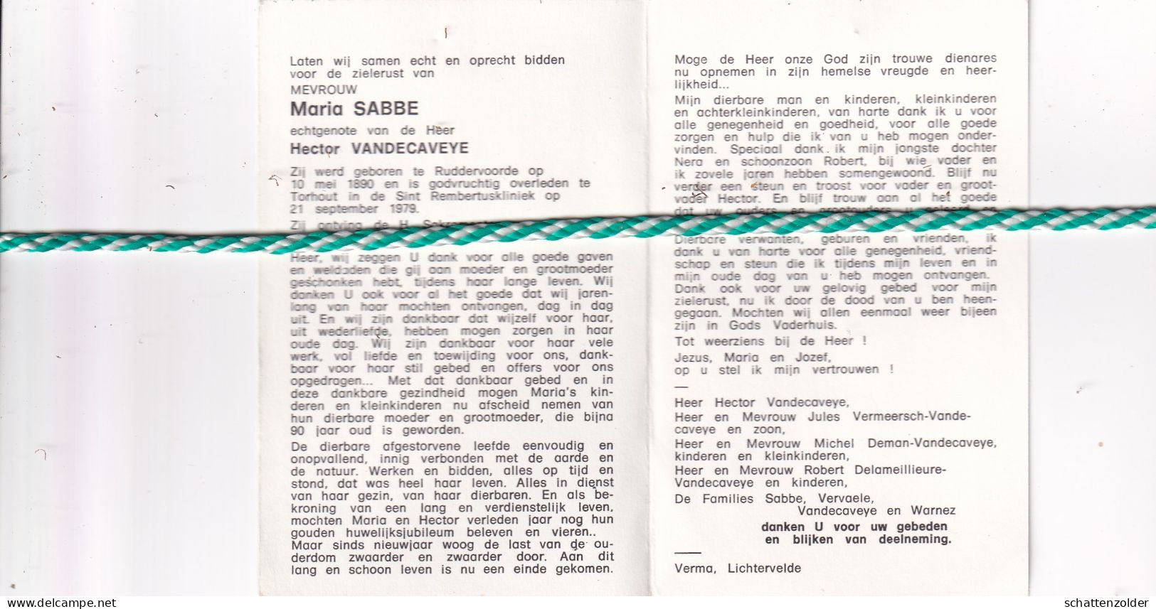 Maria Sabbe-Vandecaveye, Ruddervoorde 1890, Torhout 1979 - Décès