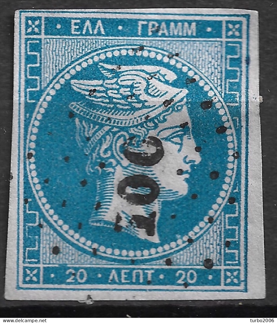 GREECE 1862-67 Large Hermes Head Consecutive Athens Prints 20 L Blue To Greenish Blue Vl. 32 / H 19 B Position 140 - Usados