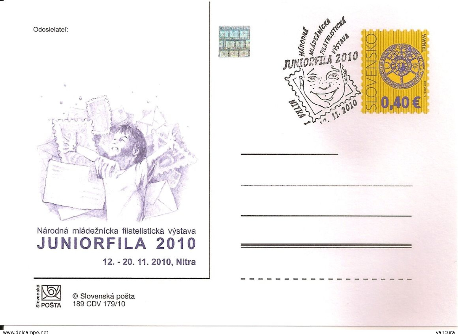 CDV 189 Slovakia Juniorfila 2010 NOTICE! Poor Scan, The Card Is Perfect! - Briefmarkenausstellungen