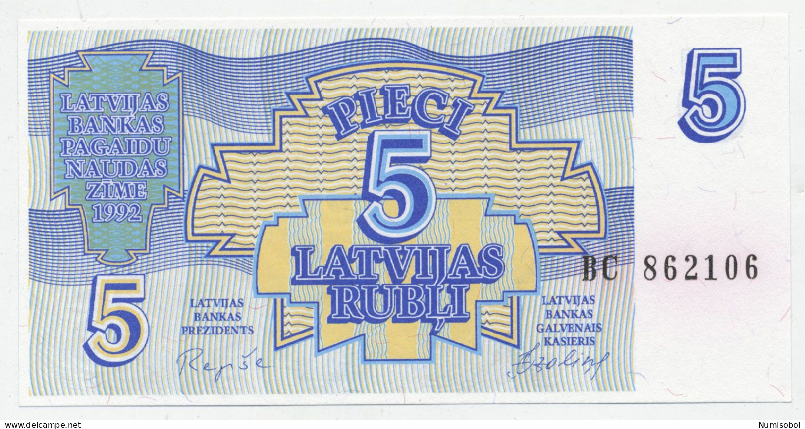 LATVIA - 5 Rubli 1992. P38, UNC (LAT005) - Letonia