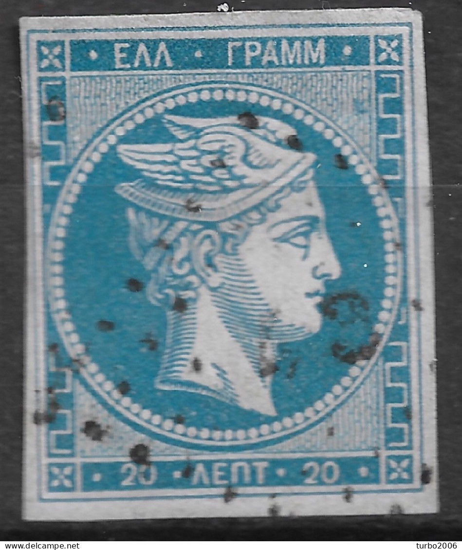 GREECE 1862-67 Large Hermes Head Consecutive Athens Prints 20 L Sky Blue Vl. 32 A / H 19 A With Dotted Cancellation 43 - Oblitérés