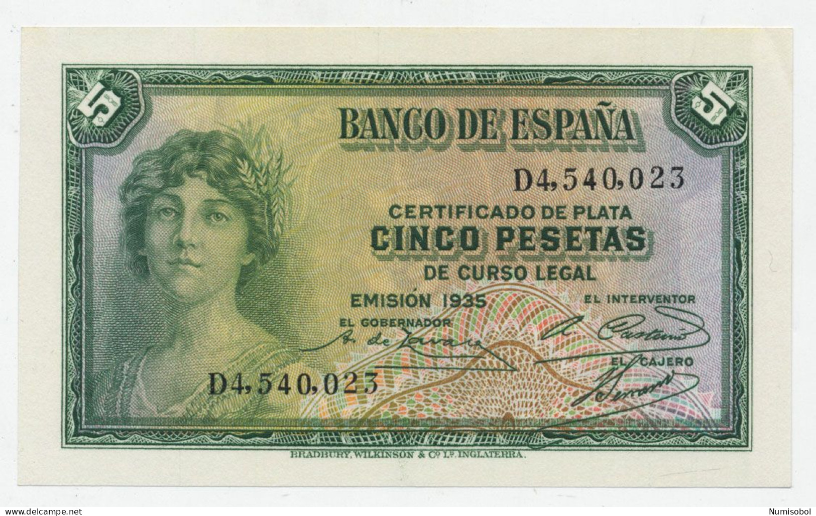 SPAIN, ESPAÑA - 5 Pesetas 1935. P85, UNC. (S004) - 5 Pesetas