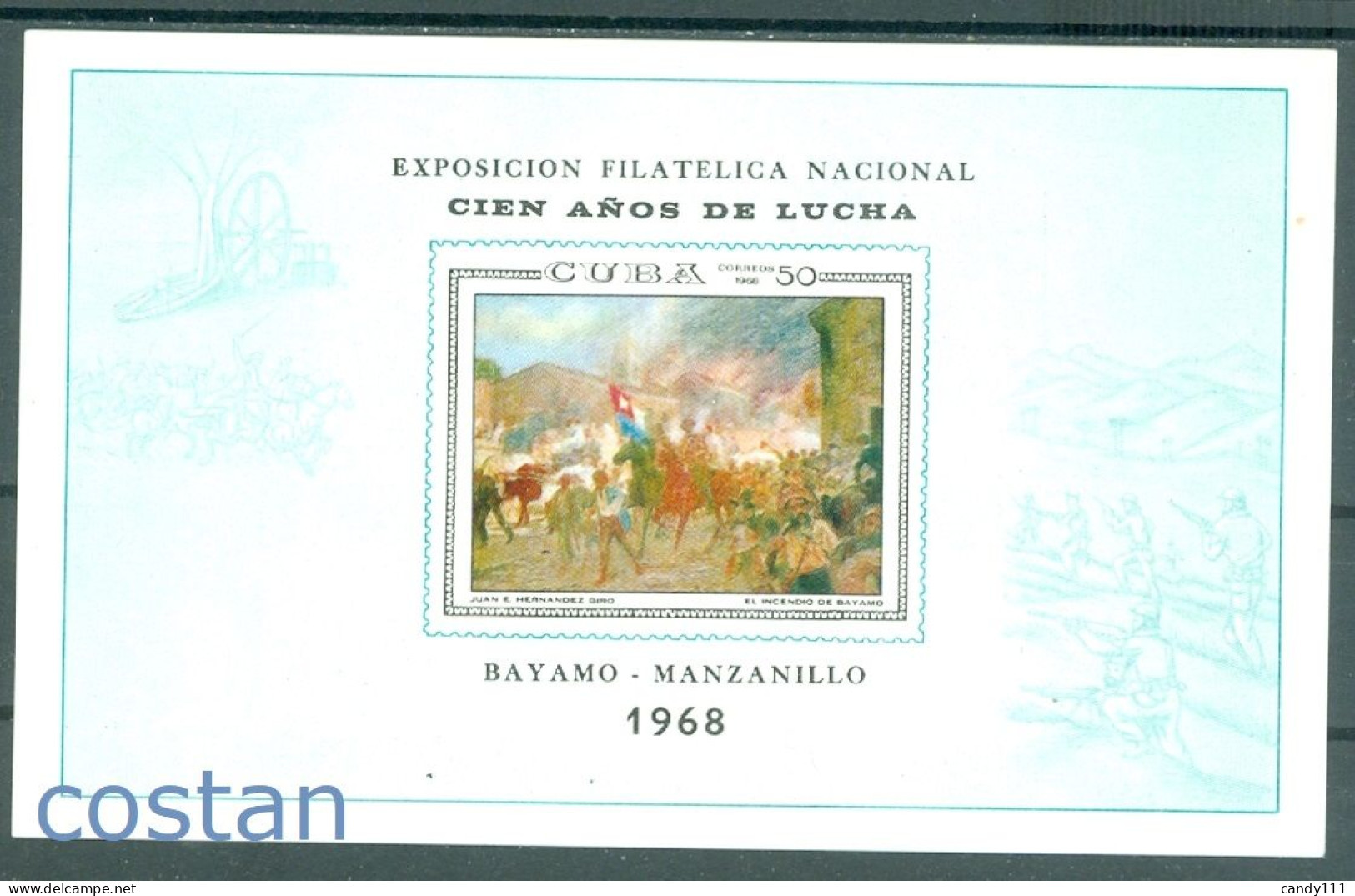 1968 The Fire Of Bayamo/painting By Hernandez Giro,CUBA,Bl.A31,MNH - Andere & Zonder Classificatie