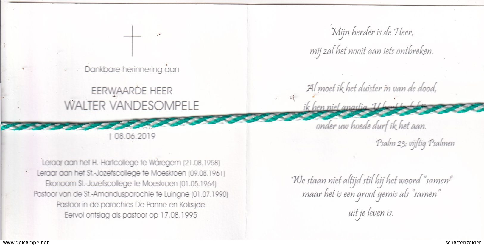 Priester Walter Vandesompele, 1932, 2019. Waregem;Moeskroen,Luingne,De Panne,Koksijde. Foto - Obituary Notices