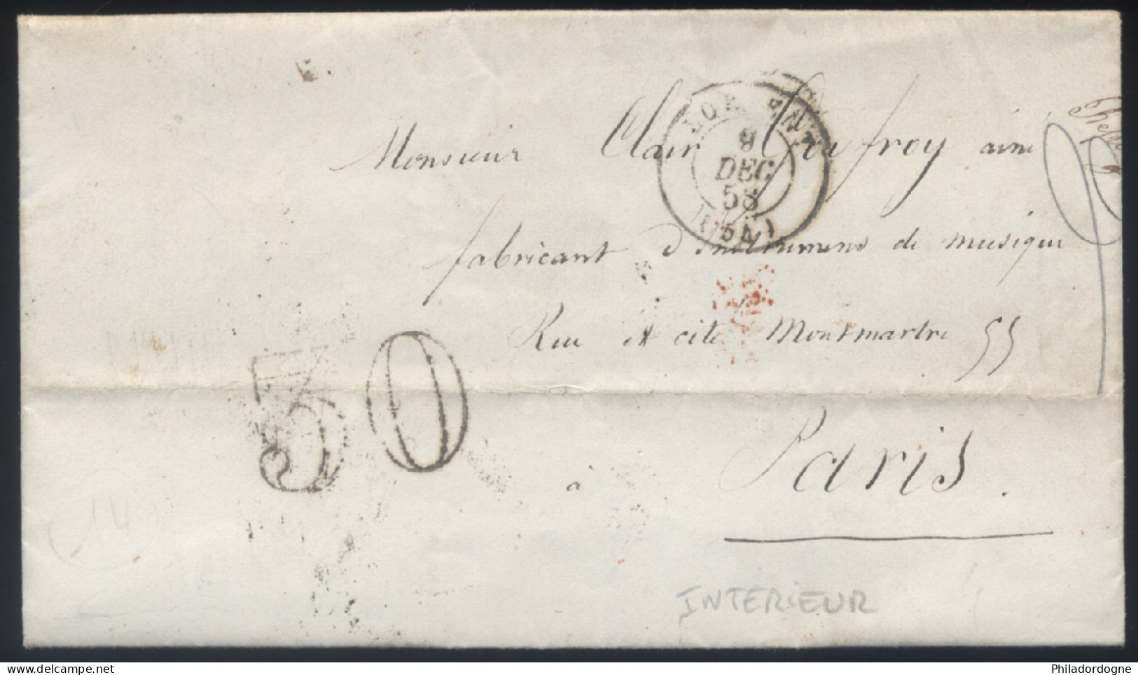 France - LaC Régiment D'Artillerie De La Marine Lorient Pour Paris - 09/12/1858 - 1849-1876: Klassik