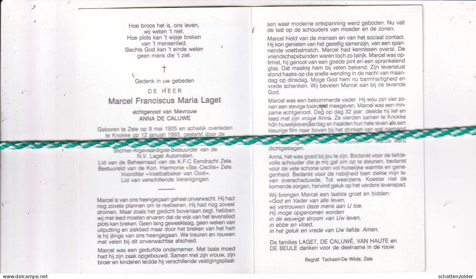 Marcel Franciscus Maria Laget-De Caluwe, Zele 1925; Knokke 1993. Stichter Bestuurder Laget Automaten. Foto - Obituary Notices