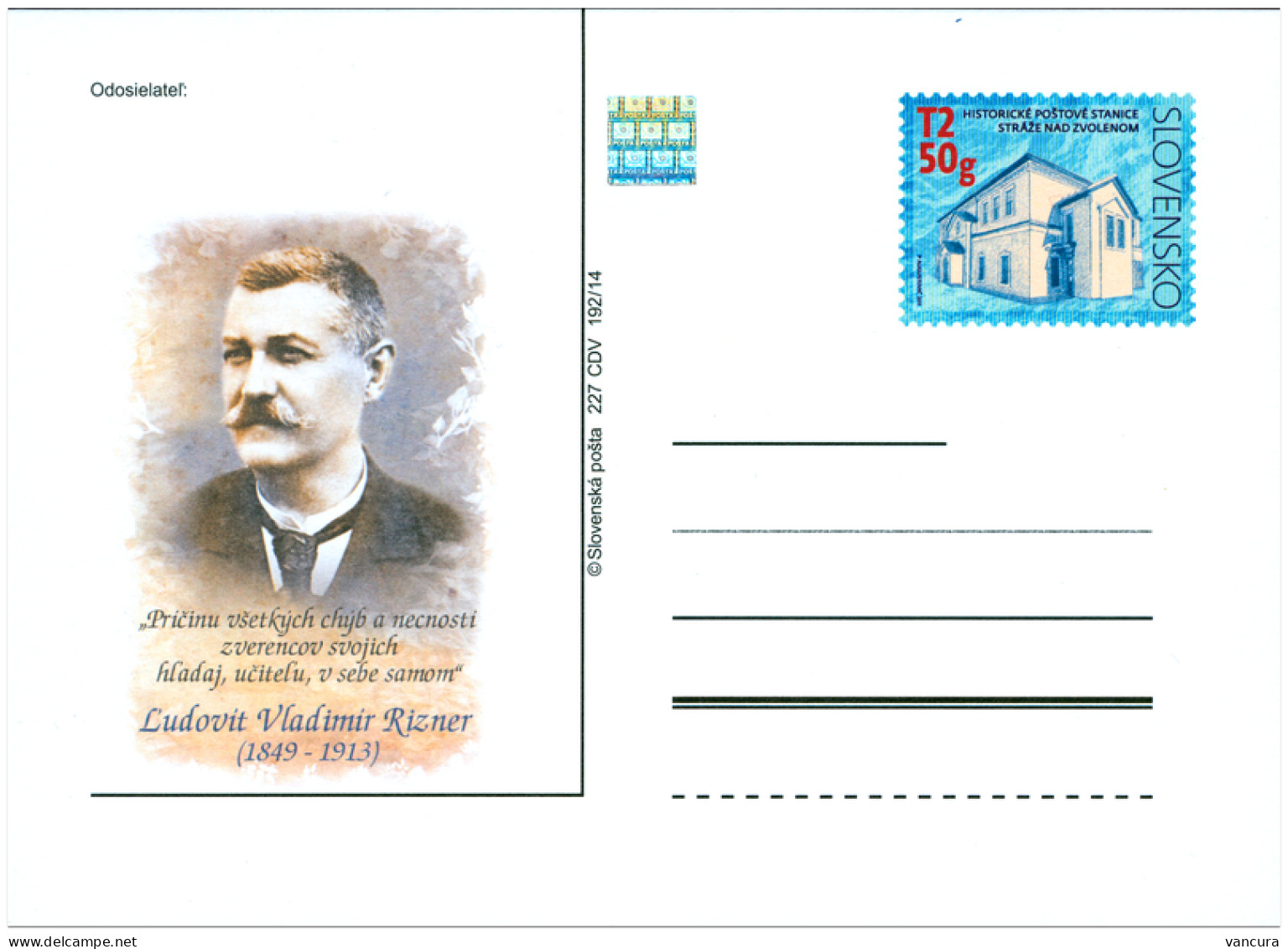 CDV 227 Slovakia L. Rizner Anniversary 2014 Ethnograph, Historian - Postales
