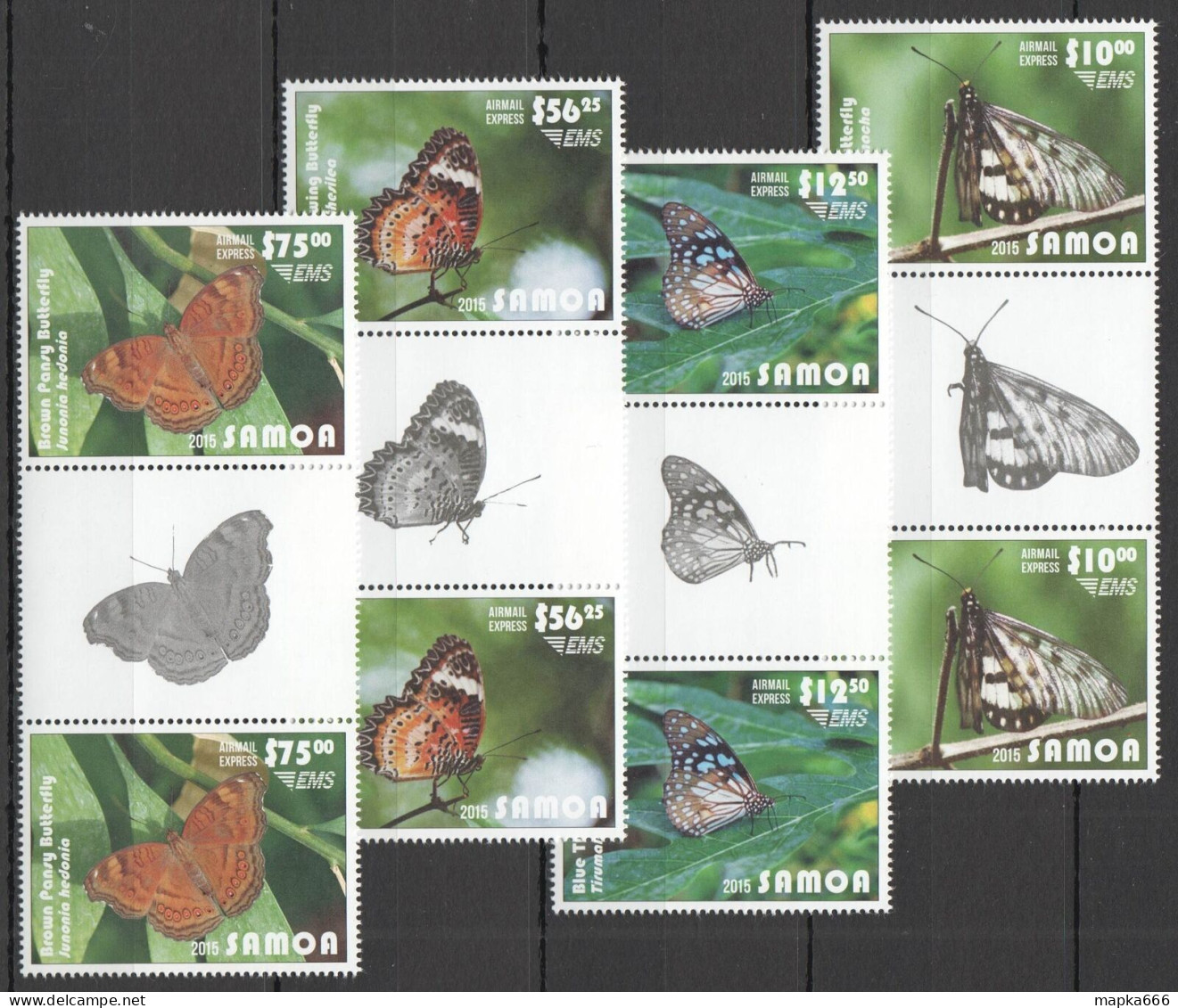B1499 2015 Samoa Flora Fauna Butterflies Michel 240 Euro Gutter 2Set Mnh - Papillons