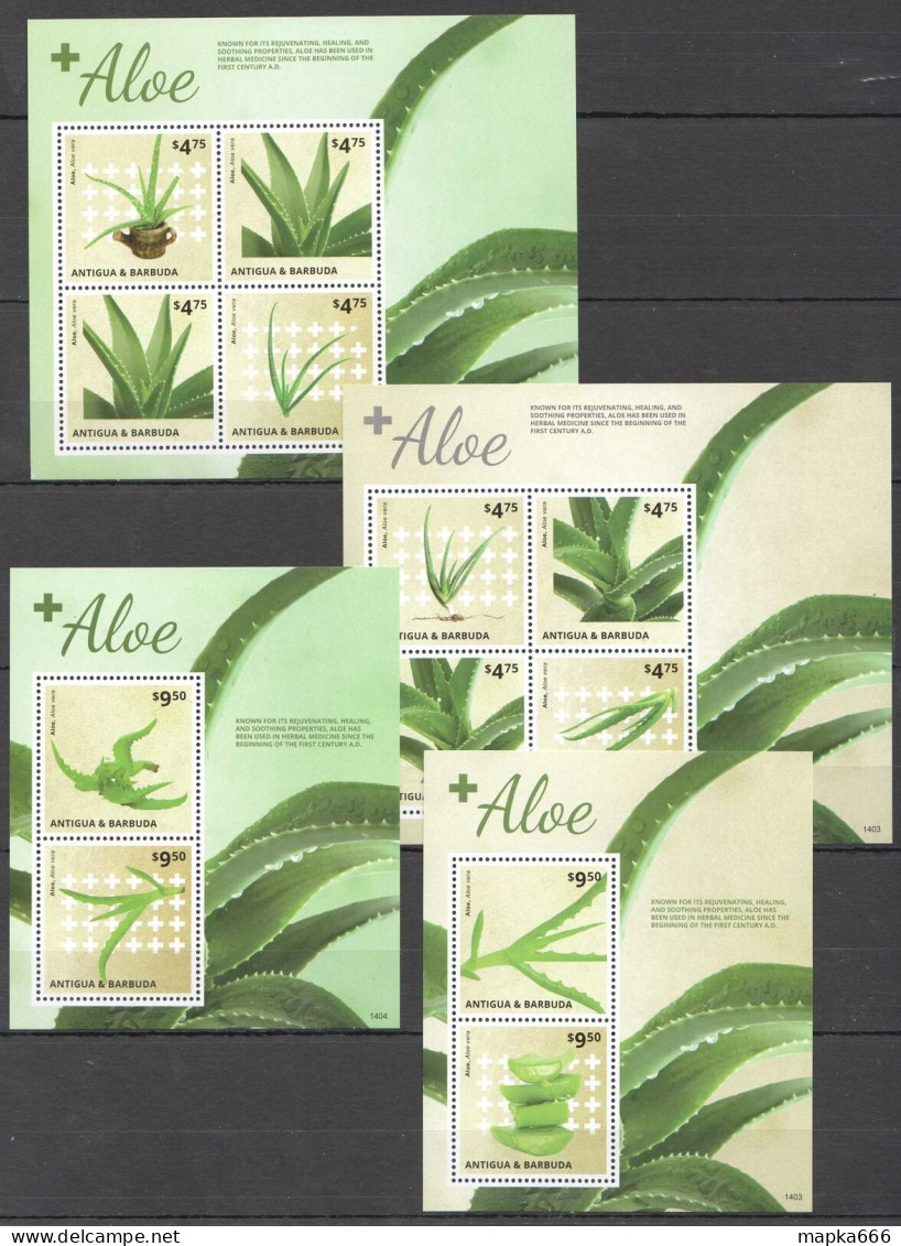 O0022 2014 Antigua & Barbuda Flora Plants Medical Flowers Aloe 2Bl+2Kb Mnh - Autres & Non Classés