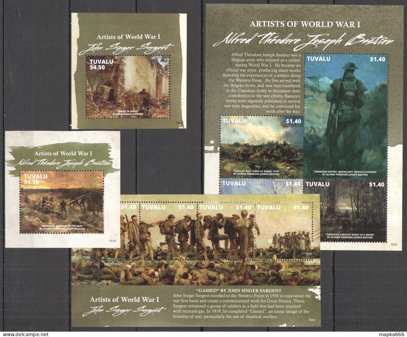 O0103 2015 Tuvalu Artists Of World War I Wwi 2Kb+2Bl Mnh - Militaria