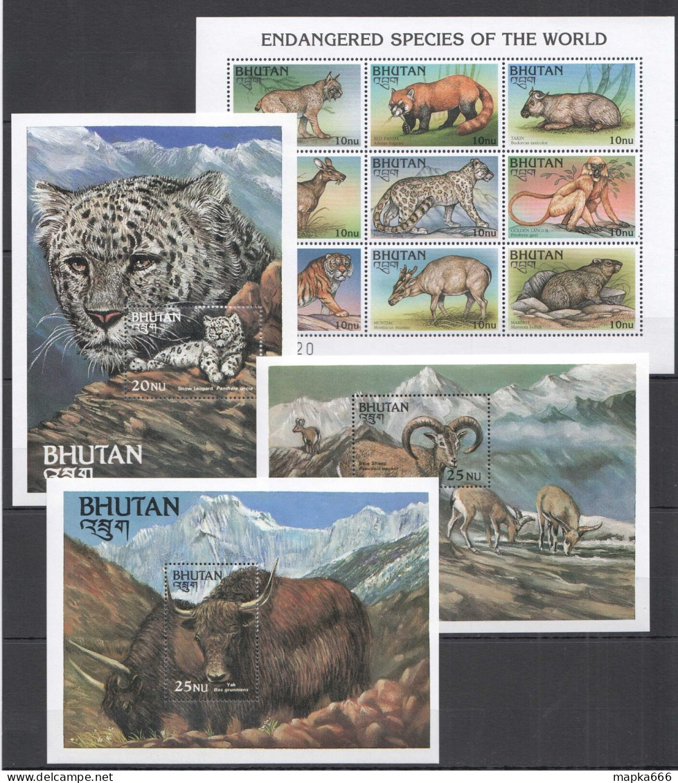 B1542 Bhutan Fauna Wild Animals Endangered Species Of The World !!! 3Bl+1Kb Mnh - Otros & Sin Clasificación