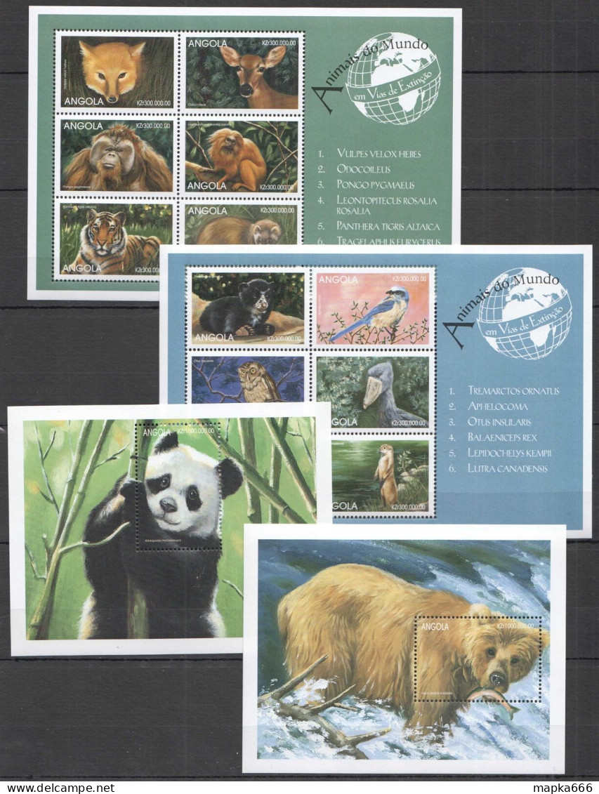 O0014 Angola Fauna Extinction Wild Endangered Animals 2Kb+2Bl Mnh - Other & Unclassified