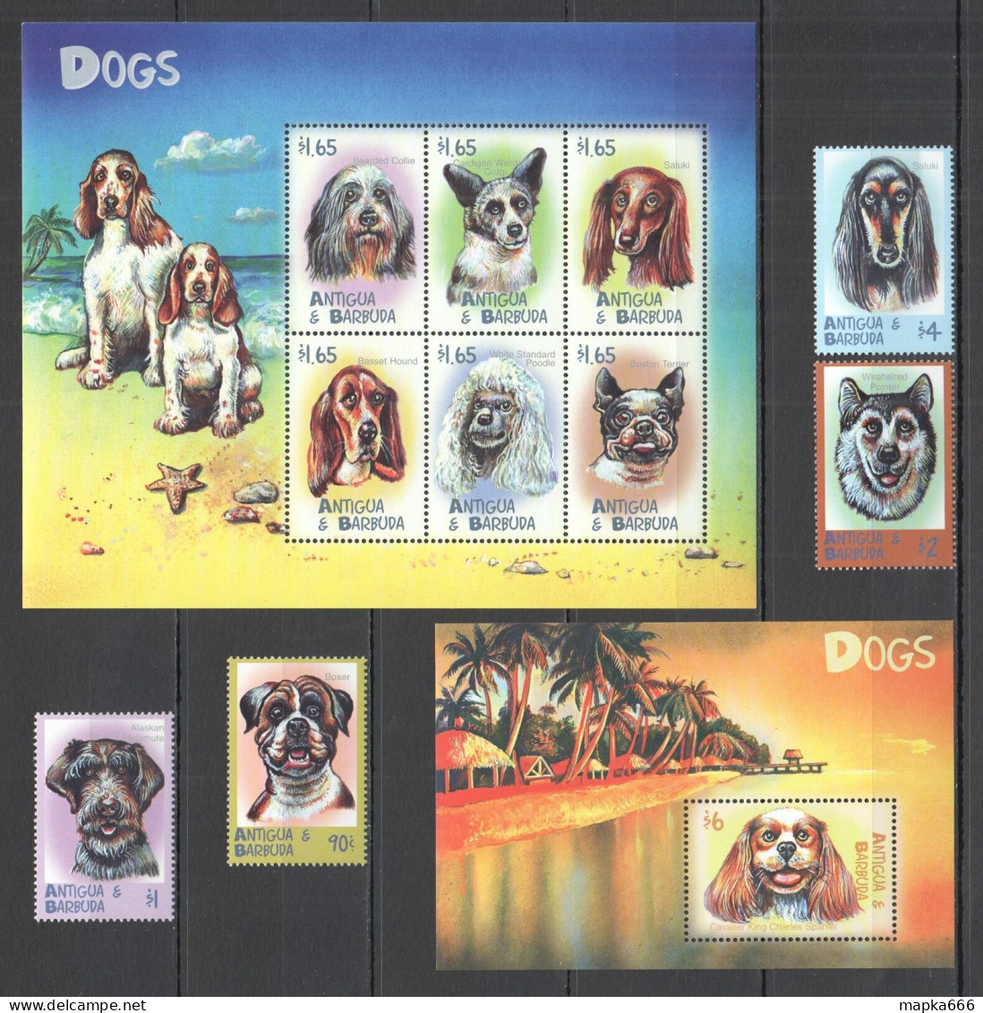 O0013 Antigua & Barbuda Fauna Dogs #3131-40 Michel 23 Euro 1Kb+1Bl+1Set Mnh - Chiens