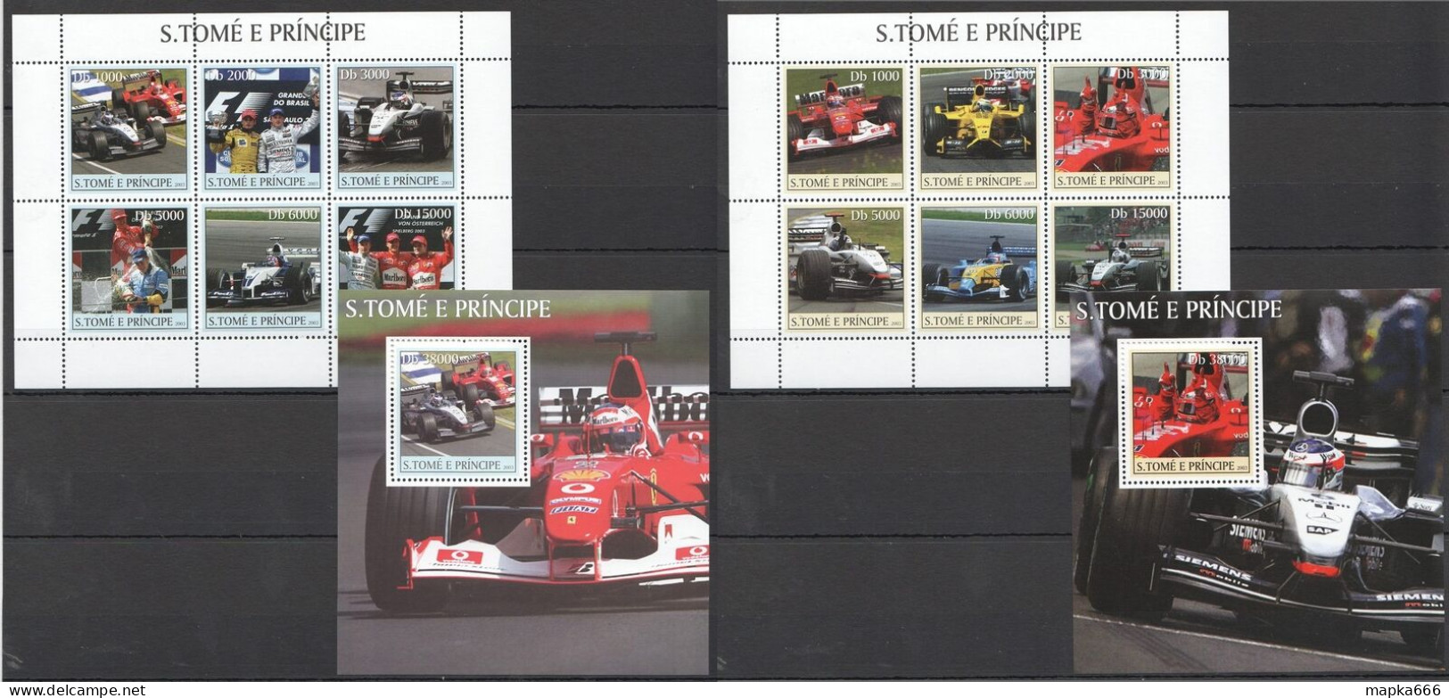 O0127 2003 S. Tome & Principe Formula 1 F1 Cars Schumacher Ferrari 2+2 Mnh - Automobilismo