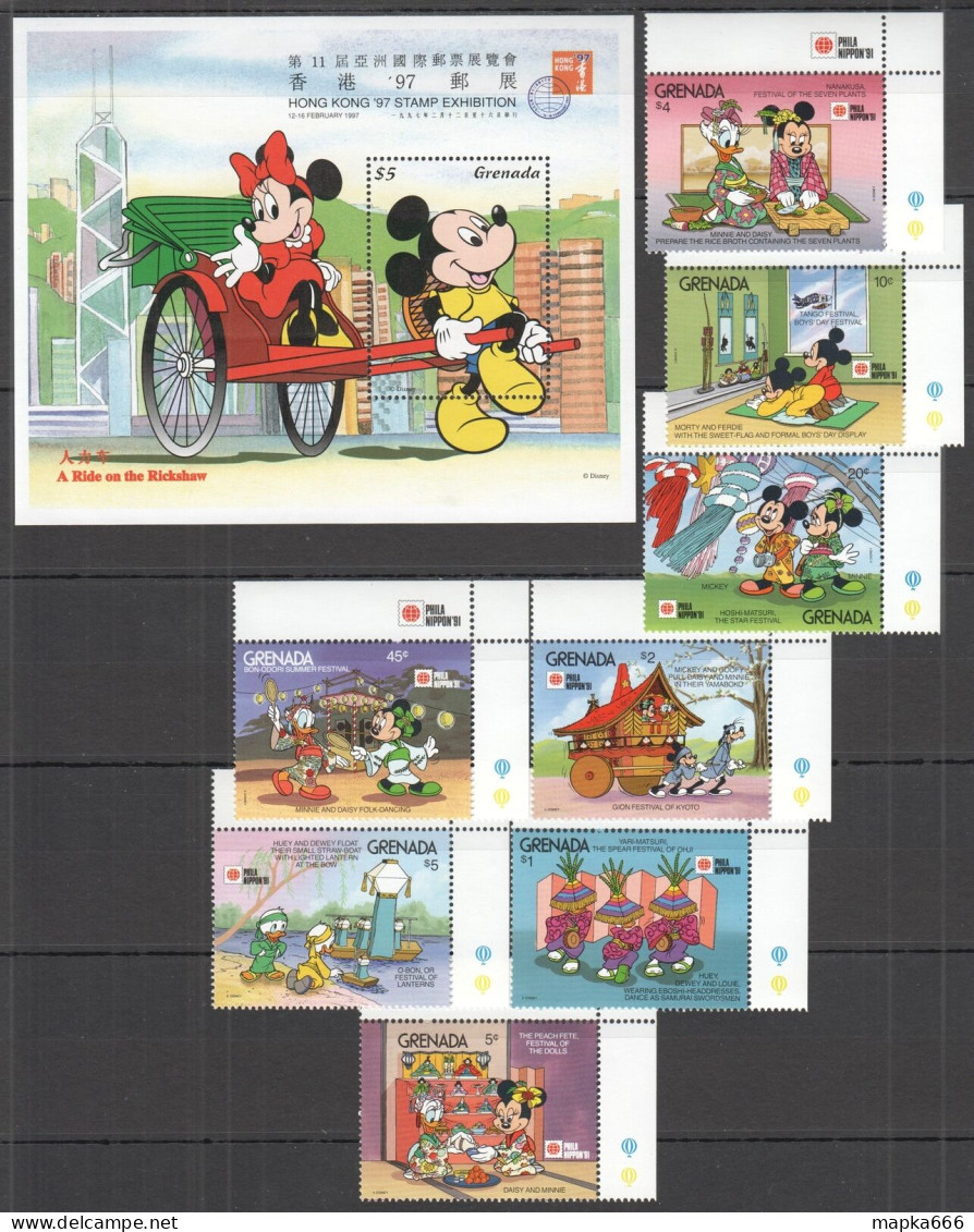 O0094 Grenada Disney Mickey Mouse Philanippon 91 Hong Kong 97 Bl+Big Set Mnh - Disney