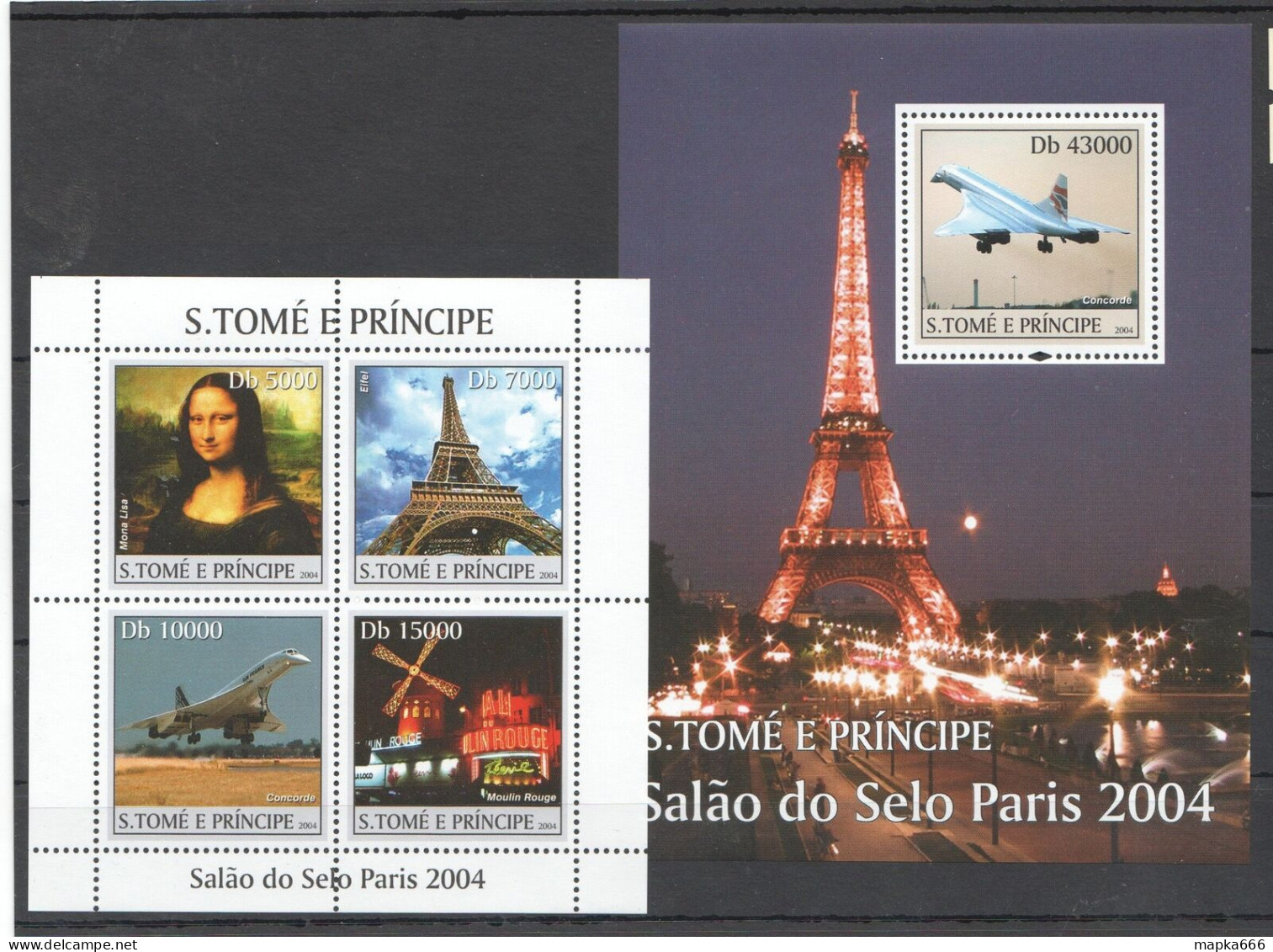 O0139 2004 S. Tome & Principe Concorde Eiffel Tower Art Mona Lisa Paris 1+1 Mnh - Sonstige & Ohne Zuordnung