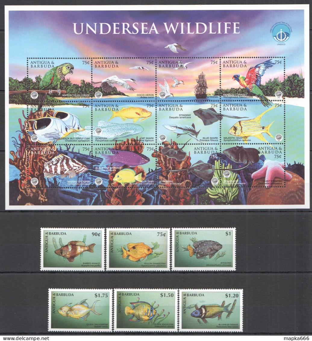 O0024 Antigua & Barbuda Fauna Fish & Marine Life Undersea Wildlife 1Sh+1Set Mnh - Maritiem Leven