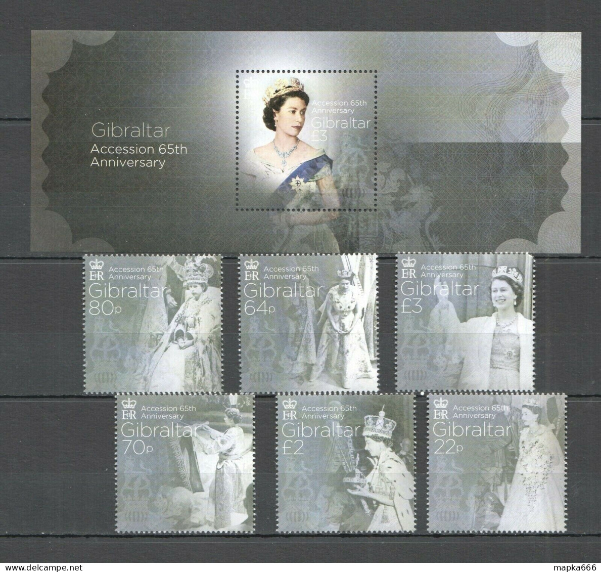 O0007 Gibraltar Royal Queen Elizabeth Ii Bl126 #1774-9 Michel 27 Eu Set+Bl Mnh - Otros & Sin Clasificación