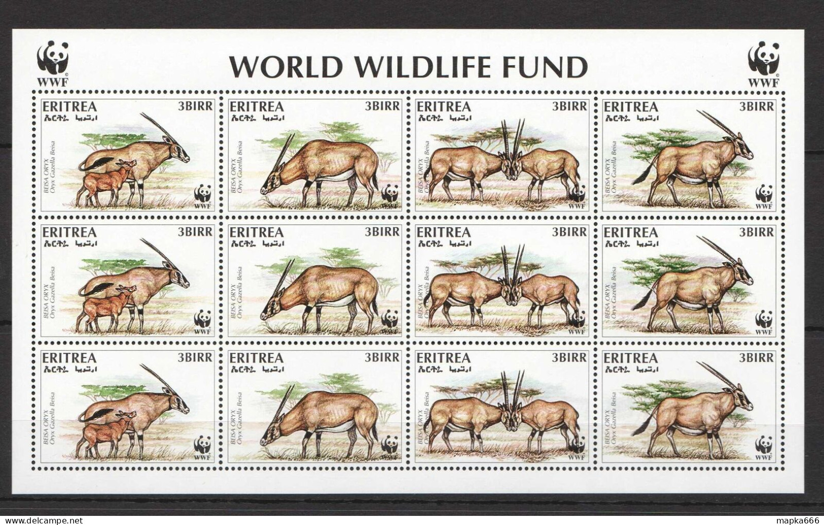 O0115 Eritrea World Wwf Fauna Wild Animals #87-90 Michel 21 Euro 1Sh Mnh - Otros & Sin Clasificación