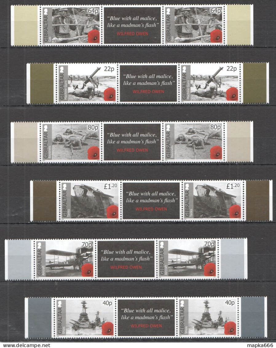 B1535 2015 Gibraltar World War I Wwi #1669-74 Michel 24 Euro Gutter 2Set Mnh - Militares