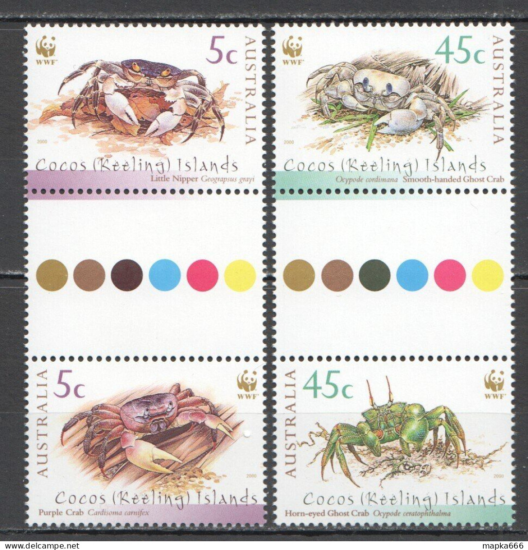 Ft198 2000 Australia Cocos Islands Crabs Wwf Marine Life Gutter #400-3 Set Mnh - Maritiem Leven