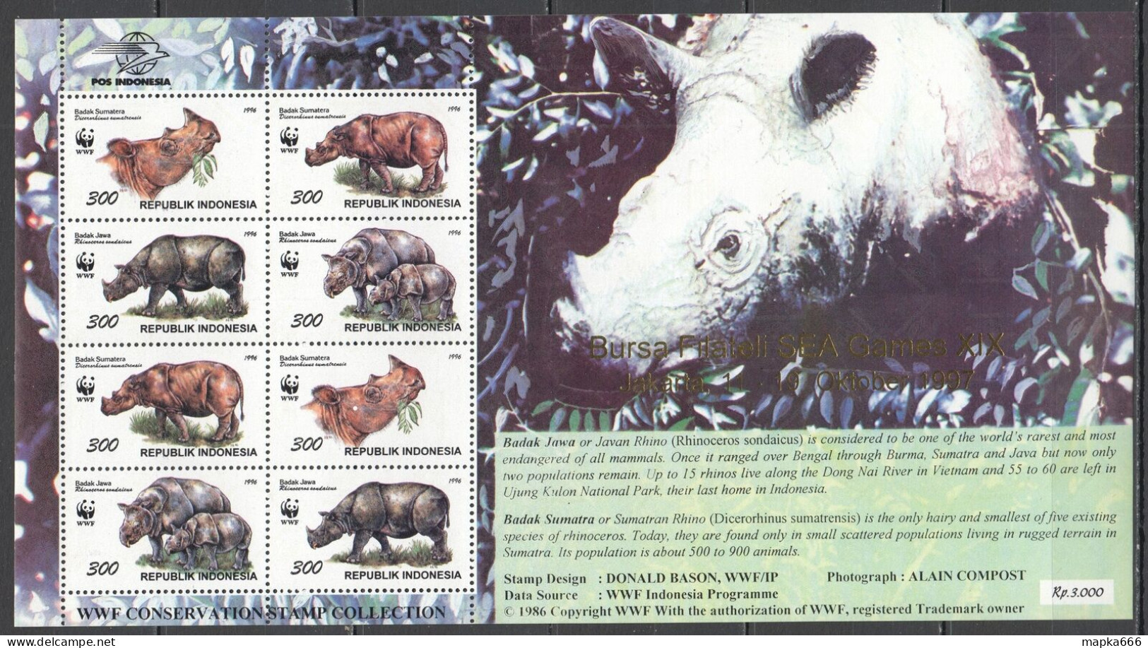 Ft191 1997 Indonesia Wwf ! Gold Foil Fauna Wild Animals Badak #1648-51 Mnh - Other & Unclassified
