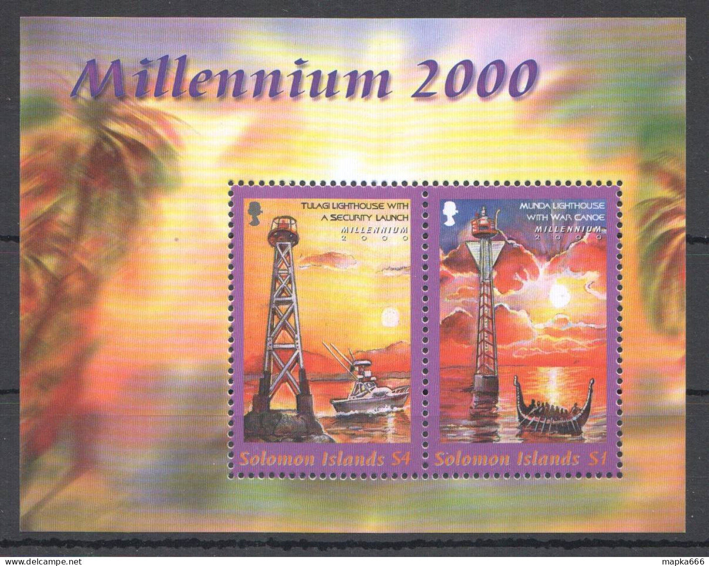 Ft186 2000 Solomon Islands Marine Life Ships Lighthouses Millennium Bl59 Mnh - Meereswelt