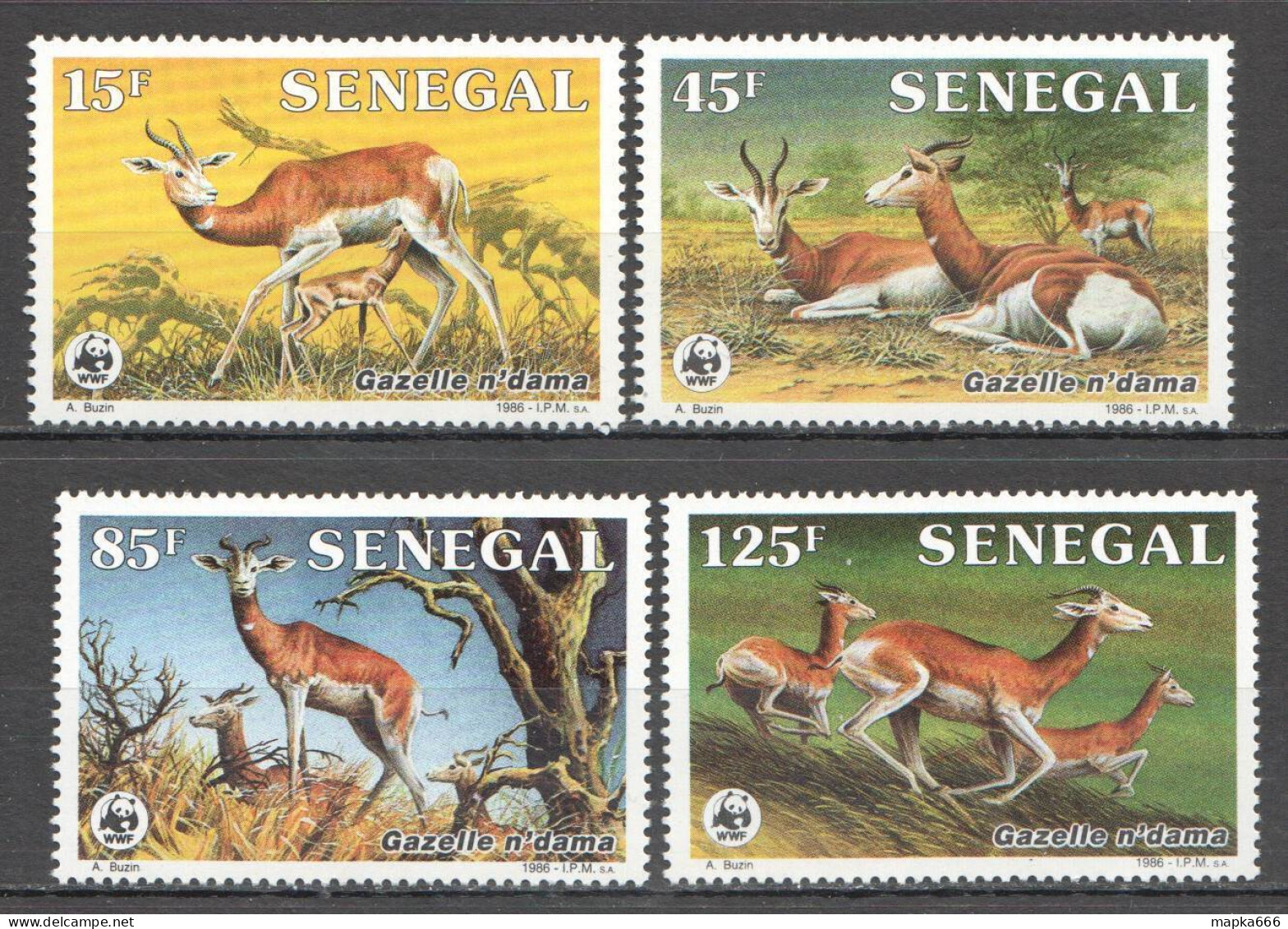 Ft175 1986 Senegal Wwf Gazelle Fauna Wild Animals #875-878 Set Mnh - Other & Unclassified
