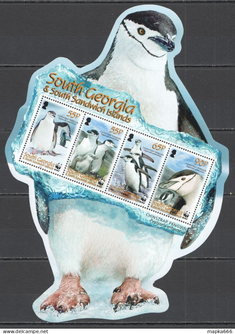 Ft180 2008 South Georgia Penguins Wwf Fauna Birds ! Shape ! #454-47 Bl18 Mnh - Andere & Zonder Classificatie