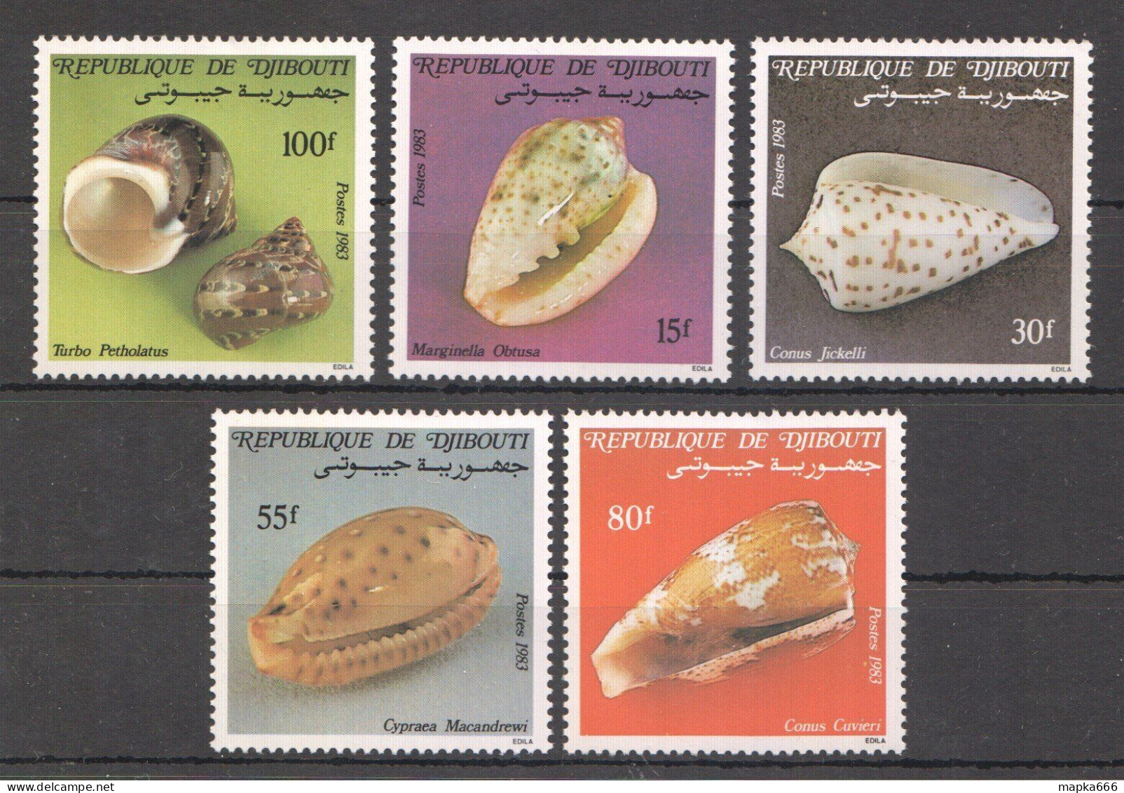 Ft188 1983 Djibouti Seashells Shells Fauna Fish & Marine Life #381-385 Set Mnh - Maritiem Leven