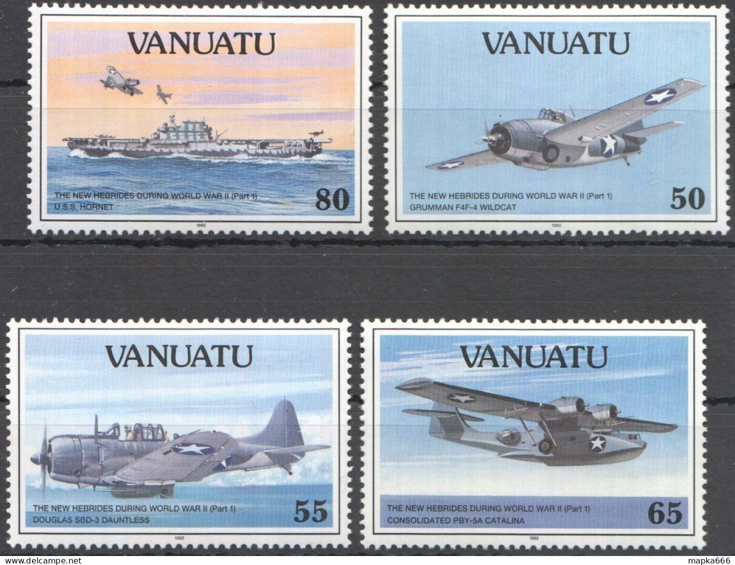 Ft168 1993 Vanuatu Aviation The New Hebrides World War Ii Wwii #884-7 Set Mnh - Militaria