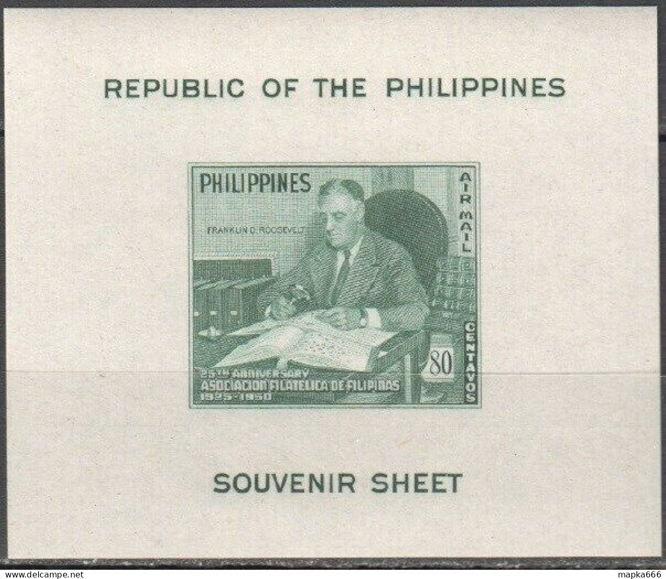 O0039 Imperf Philippines Franklin Roosevelt Airmail Stamps On Stamps 1Bl Mnh - Other & Unclassified