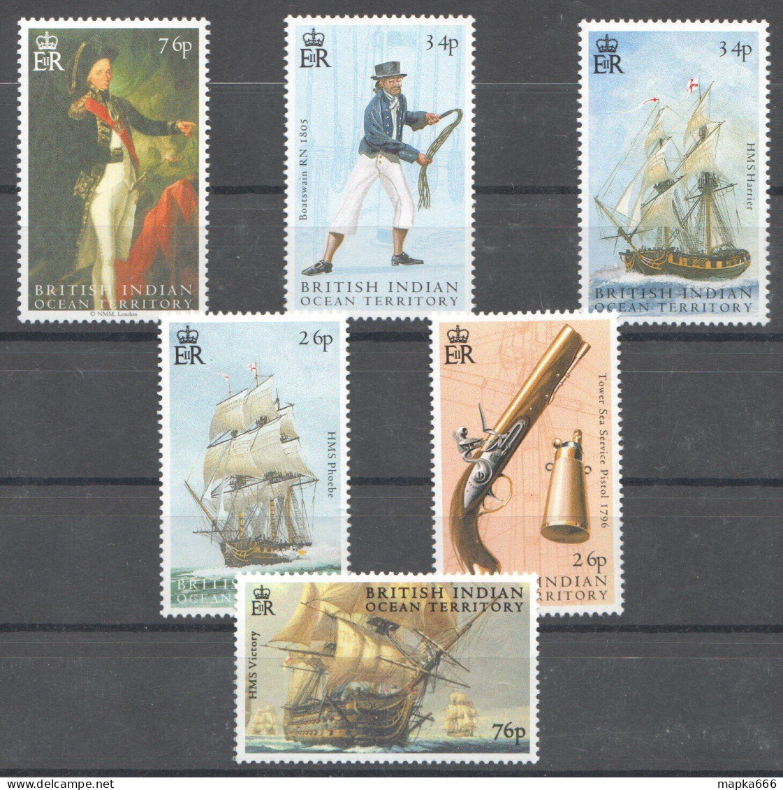 Ft170 2005 British Indian Ocean Territory Ships Trafalgar Battle #363-8 Set Mnh - Schiffe