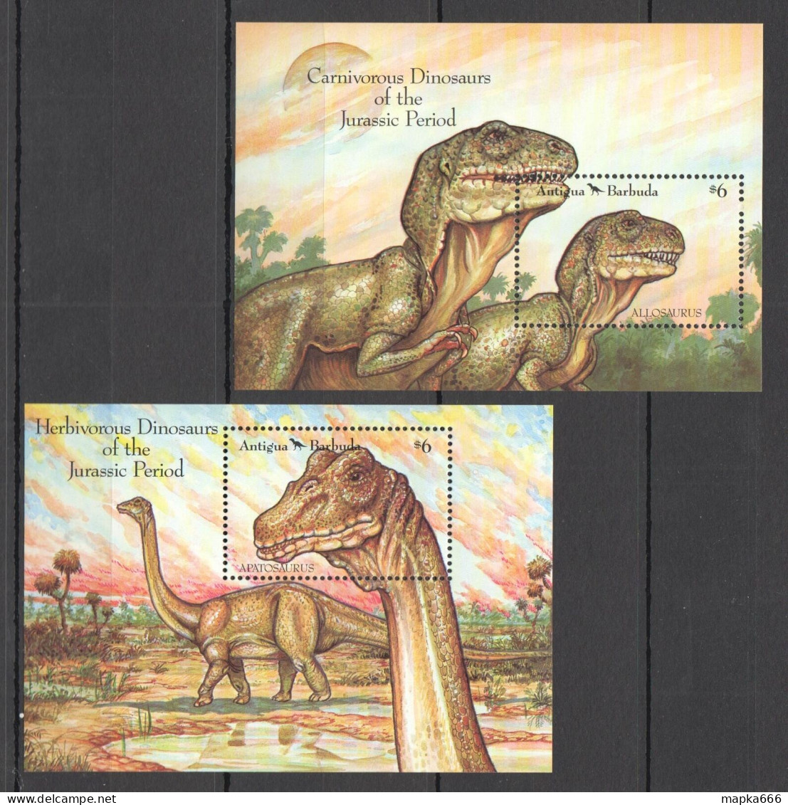 O0107 Antigua & Barbuda Fauna Jurassic Period Dinosaurs 2Bl Mnh - Preistorici