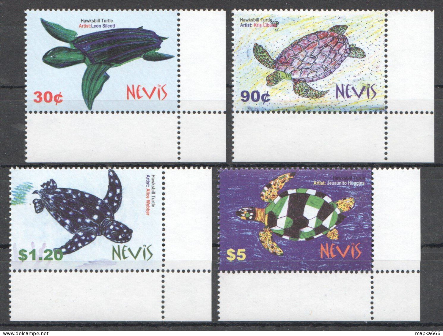 B1591 Nevis Fish & Marine Life Reptiles Hawksbill Turtles 1Set Mnh - Autres & Non Classés