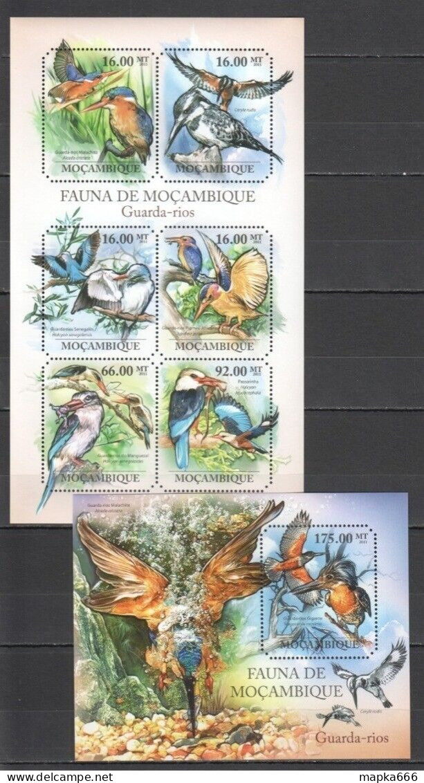 Bc1097 2011 Mozambique Fauna Birds Kingfishers 1Kb+1Bl Mnh - Sonstige & Ohne Zuordnung