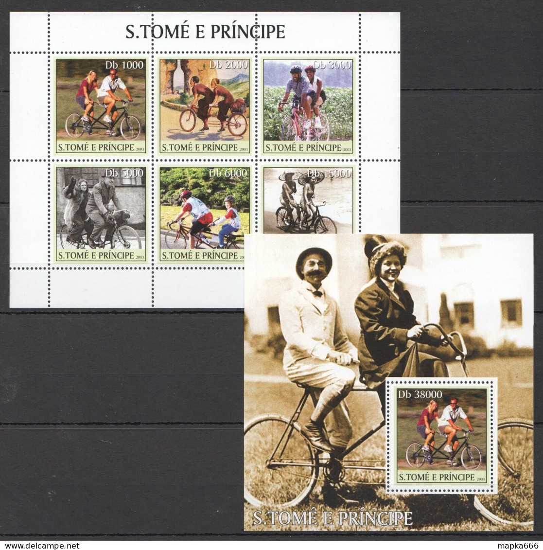 O0144 2003 S. Tome & Principe Dual Bicycles Transport Kb+Bl Mnh - Cyclisme