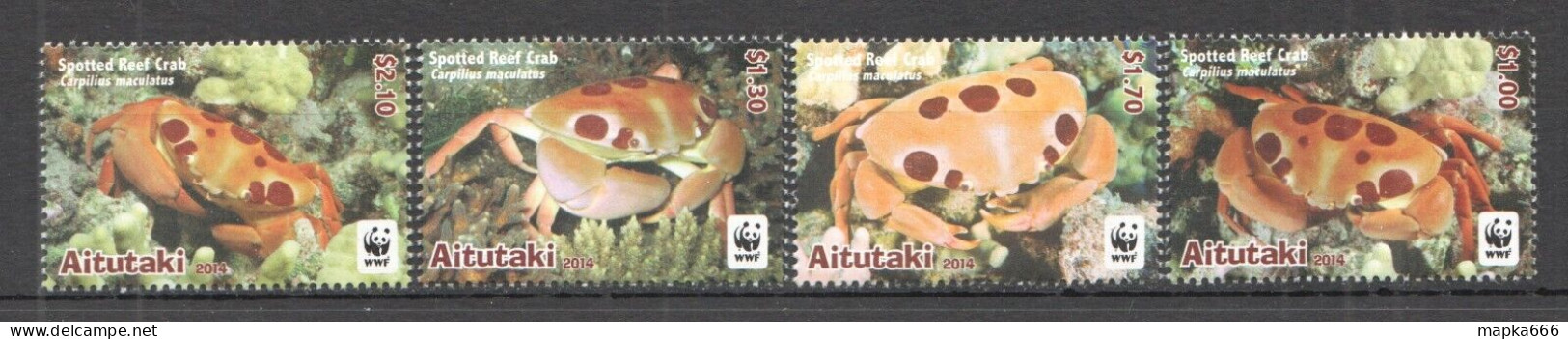 O0109 2014 Aitutaki Wwf Fauna Fish & Marine Life Spotted Reef Crabs Set Mnh - Marine Life