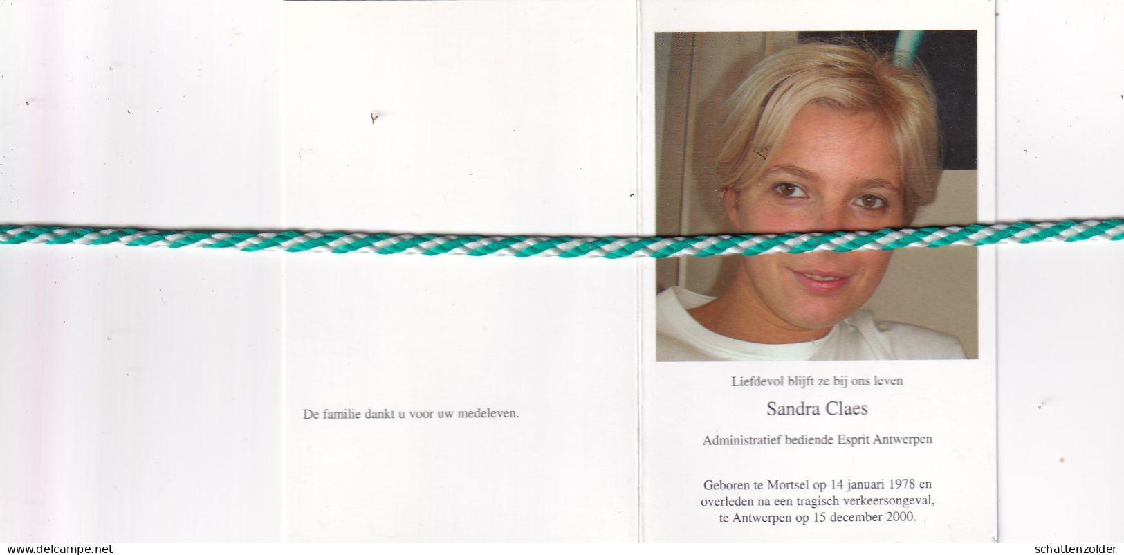 Sandra Claes, Mortsel 1978, Antwerpen 2000. Foto - Obituary Notices