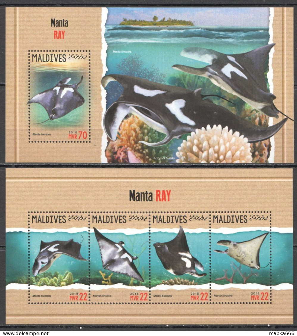 Hm0536 2018 Maldives Manta Ray Fishes Marine Life Fauna #7263-6+Bl1118 Mnh - Marine Life