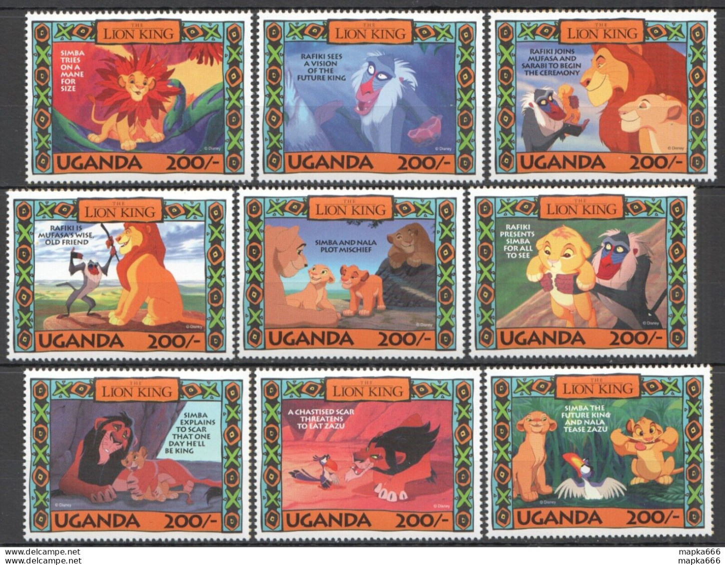 Ss1639 Uganda Walt Disney The Lion King Simba Mufasa Scar Cartoons 1Set Mnh - Disney