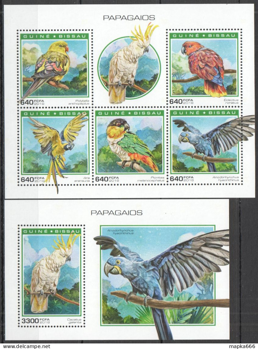 Hm0774 2018 Guinea-Bissau Parrots Birds Fauna #10305-9+Bl1773 Mnh - Other & Unclassified