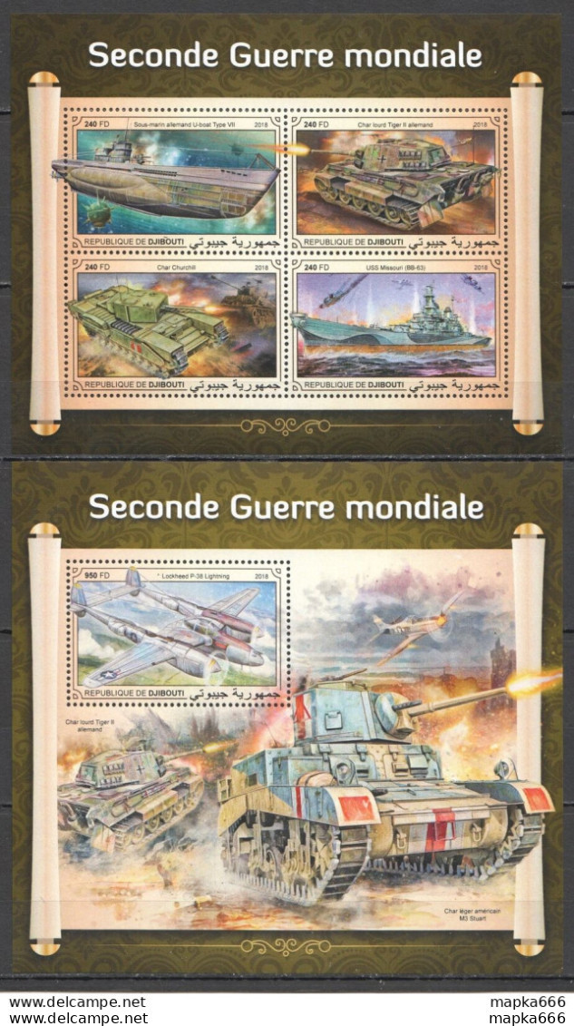 Hm0362 2018 Djibouti World War Ii Wwii Military Vehicles #2480-3+Bl1210 Mnh - Militaria