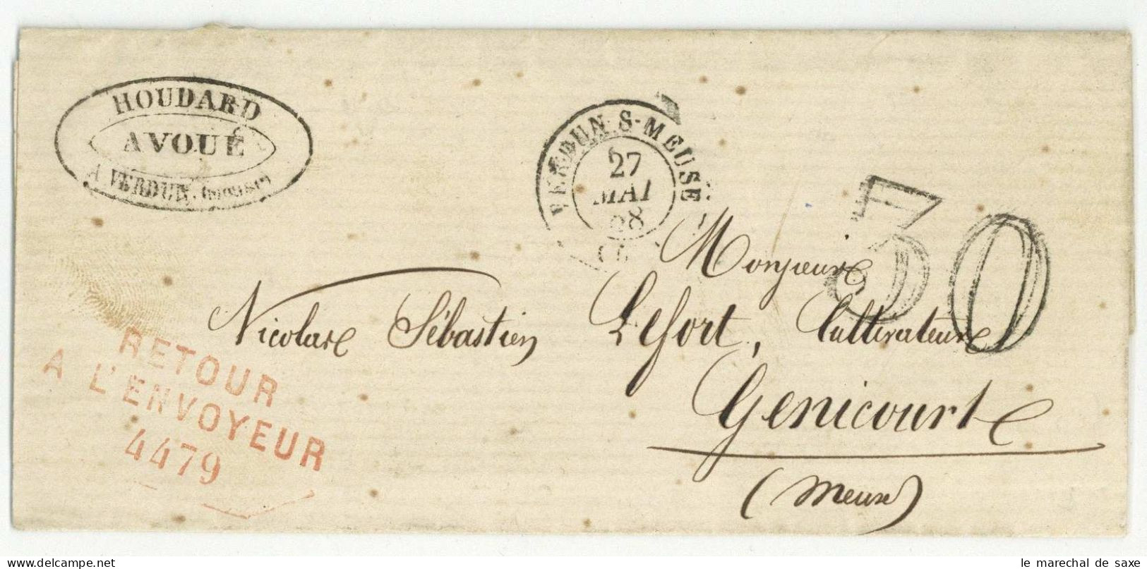 Verdun 1868 RETOUR A L'ENVOYEUR 4479 Pour Genicourt Houdard - 1863-1870 Napoleon III Gelauwerd